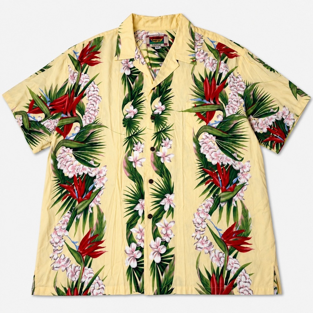 Banana Jack Honolulu Mens 3XL Hawaiian Shirt Yellow Floral Tropical Rayon Aloha